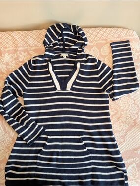 Navy and White Striped Hooded Sweater
